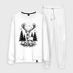 Костюм хлопковый мужской Олень в новогоднем лесу, цвет: белый