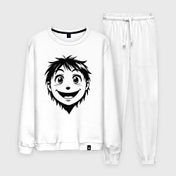 Костюм хлопковый мужской Улыбчивый аниме-мальчик, цвет: белый