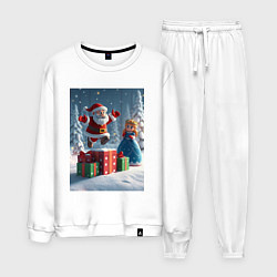 Костюм хлопковый мужской Дед Морозио и Принцесса Снегурочка: c подарками в, цвет: белый