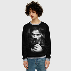 Свитшот мужской Деймон Сальваторе с котом, цвет: 3D-меланж — фото 2