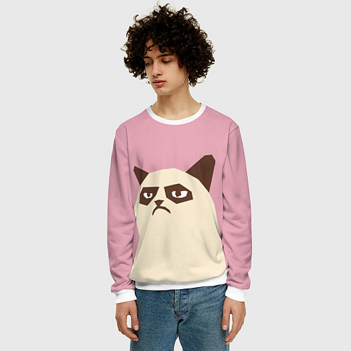 Мужской свитшот Grumpy cat pink / 3D-Белый – фото 3