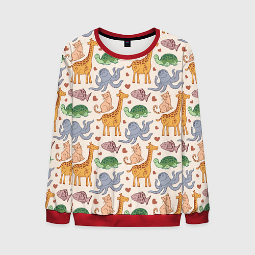 Мужской свитшот Летние зверьки / 3D-Красный – фото 1