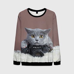 Свитшот мужской Котик фотограф, цвет: 3D-черный