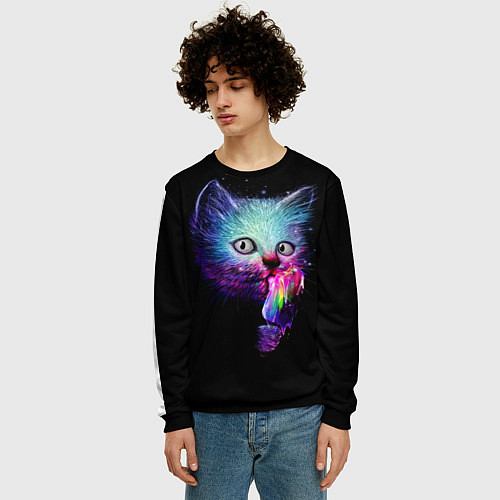 Мужской свитшот Кот с мороженым / 3D-Черный – фото 3