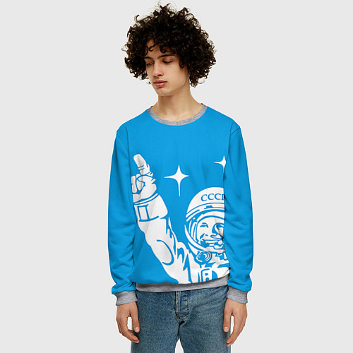 Мужской свитшот Гагарин рокер / 3D-Меланж – фото 3