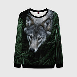 Свитшот мужской Волк в траве, цвет: 3D-черный