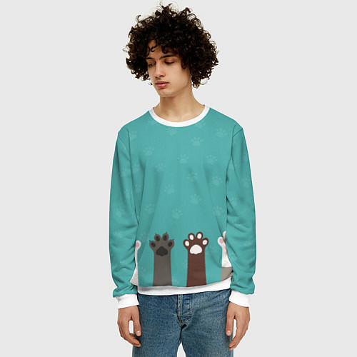 Мужской свитшот Лапки котеек / 3D-Белый – фото 3