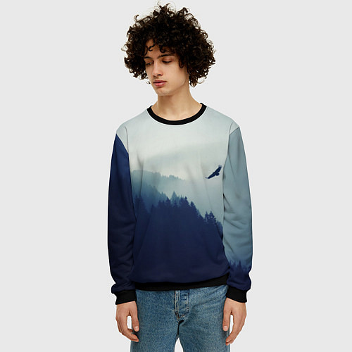 Мужской свитшот Орел над Лесом / 3D-Черный – фото 3