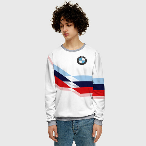 Мужской свитшот BMW БМВ WHITE / 3D-Меланж – фото 3