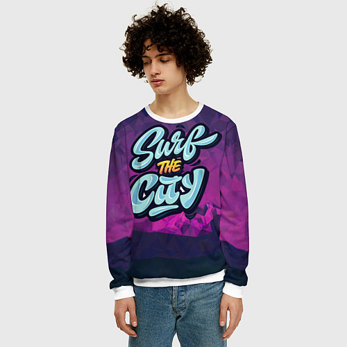 Мужской свитшот Surf the City Purple / 3D-Белый – фото 3