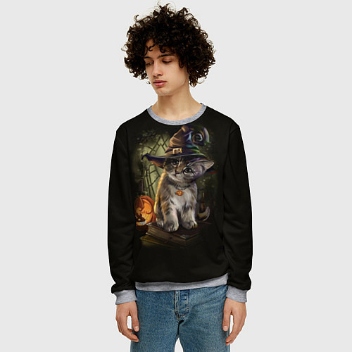 Мужской свитшот Ведьмин котенок / 3D-Меланж – фото 3
