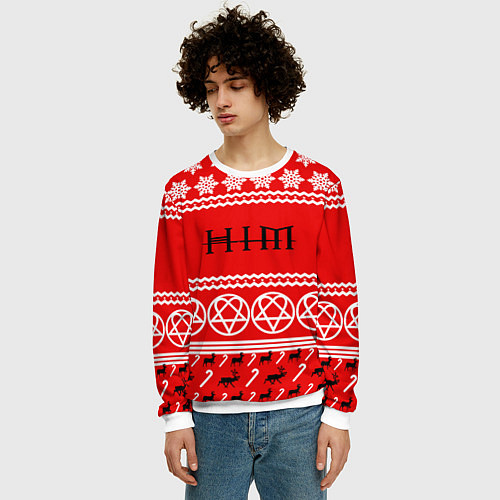 Мужской свитшот Праздничный HIM / 3D-Белый – фото 3