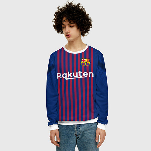 Мужской свитшот FC Barcelona: Messi Home 18/19 / 3D-Белый – фото 3