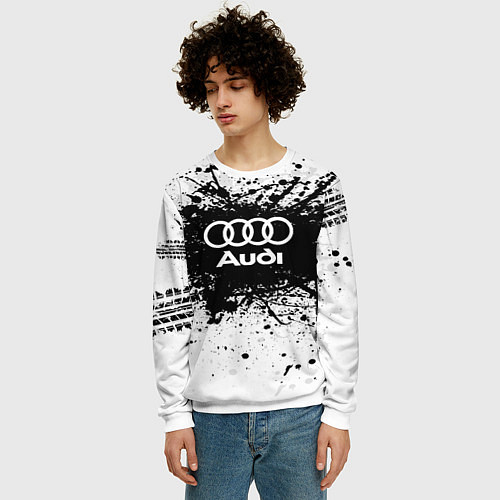 Мужской свитшот Audi: Black Spray / 3D-Белый – фото 3