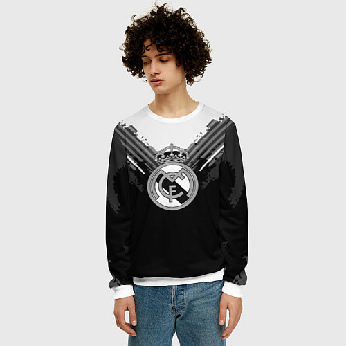 Мужской свитшот FC Real Madrid: Black Style / 3D-Белый – фото 3