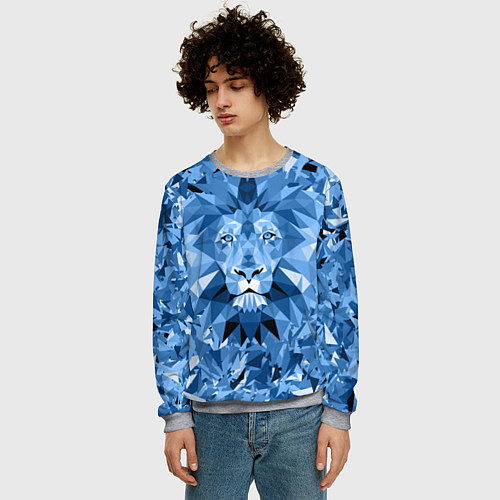 Мужской свитшот Сине-бело-голубой лев / 3D-Меланж – фото 3