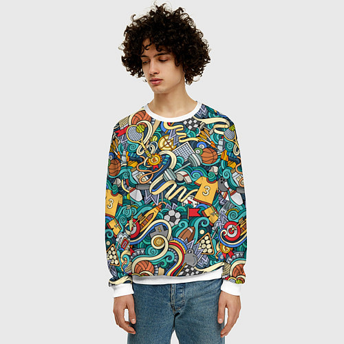 Мужской свитшот Спортивный коллаж / 3D-Белый – фото 3