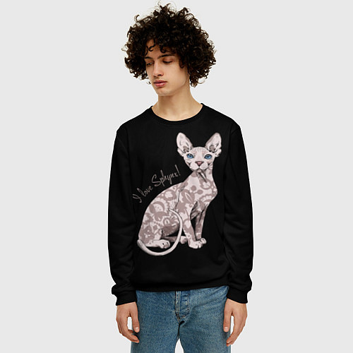 Мужской свитшот I Love Sphynx! / 3D-Черный – фото 3