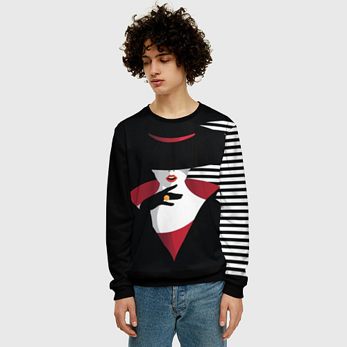 Мужской свитшот Женщина в шляпе поп-арт / 3D-Черный – фото 3