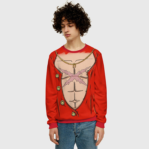 Мужской свитшот One Piece грудь Луффи со шляпой для косплея / 3D-Красный – фото 3
