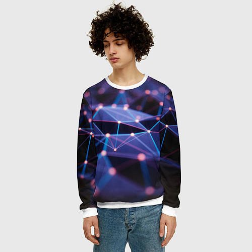 Мужской свитшот Абстрактные линии и свечение / 3D-Белый – фото 3