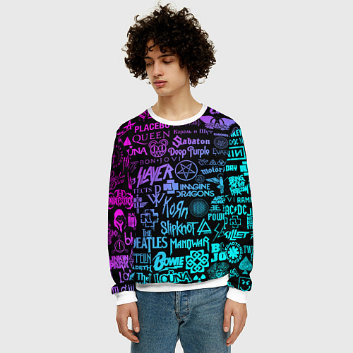 Мужской свитшот ЛОГОТИПЫ РОК ГРУПП / 3D-Белый – фото 3