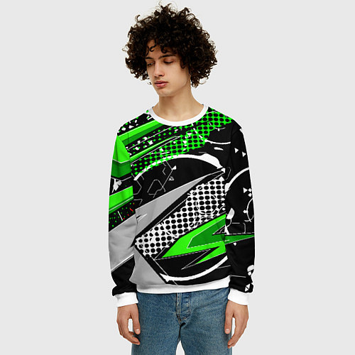 Мужской свитшот Black and green corners / 3D-Белый – фото 3