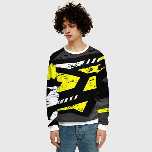 Мужской свитшот Black yellow abstract sport style / 3D-Белый – фото 3
