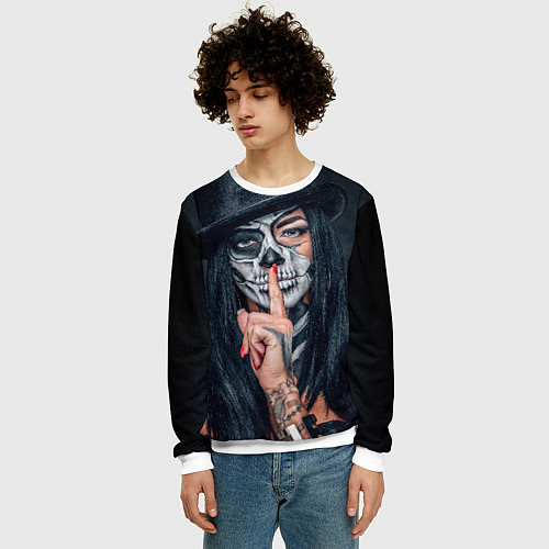 Мужской свитшот Девушка halloween / 3D-Белый – фото 3