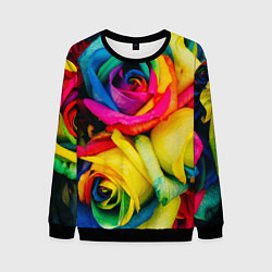 Свитшот мужской Разноцветные розы, цвет: 3D-черный