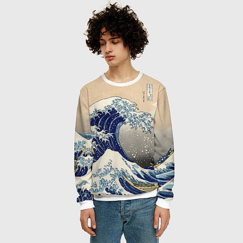 Мужской свитшот Kanagawa Wave Art / 3D-Белый – фото 3