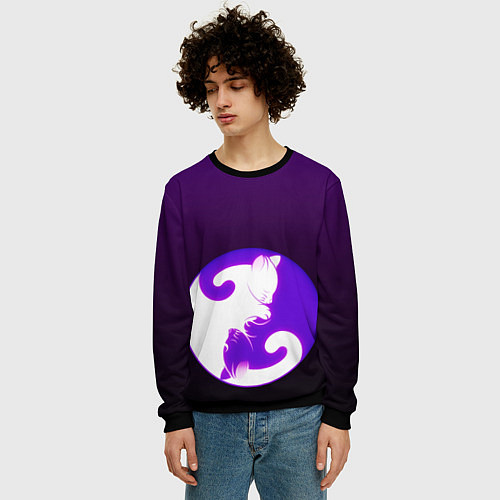 Мужской свитшот Кошачий Инь - Янь / 3D-Черный – фото 3