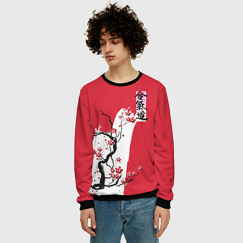 Мужской свитшот Сакура Айкидо / 3D-Черный – фото 3