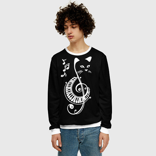 Мужской свитшот Музыкальный кот / 3D-Белый – фото 3