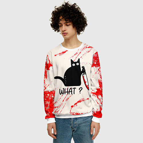Мужской свитшот What cat / 3D-Белый – фото 3