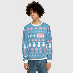 Свитшот мужской Pornhub - christmas sweater, цвет: 3D-белый — фото 2