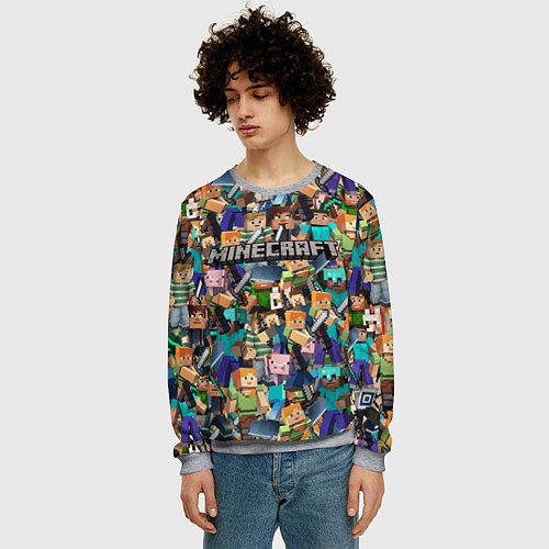 Мужской свитшот MINECRAFT ПЕРСОНАЖИ / 3D-Меланж – фото 3