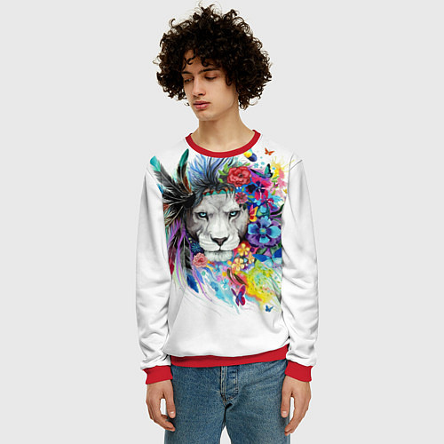Мужской свитшот Лев / 3D-Красный – фото 3
