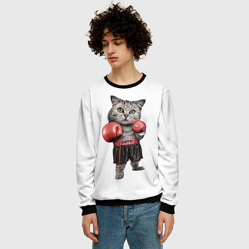 Мужской свитшот Кот боксёр / 3D-Черный – фото 3