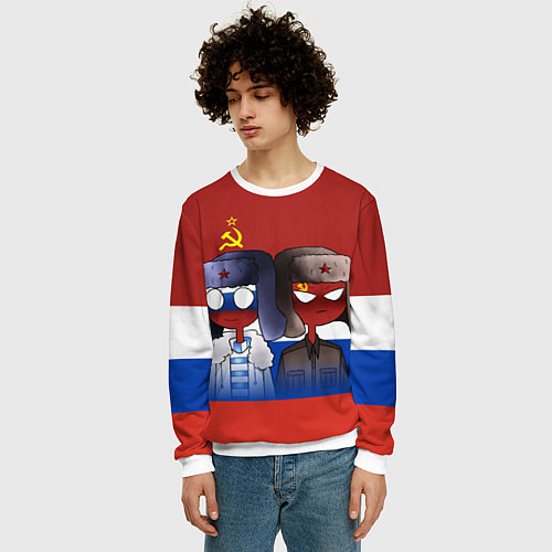 Мужской свитшот СССР - Россия / 3D-Белый – фото 3