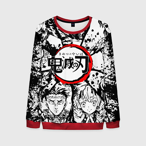 Мужской свитшот Kimetsu no yaiba чернобелый аниме коллаж / 3D-Красный – фото 1