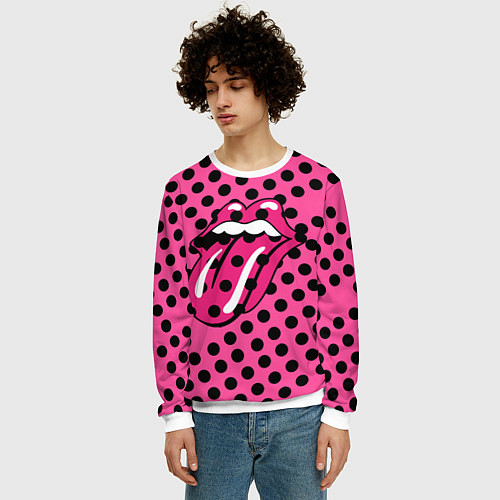 Мужской свитшот Rolling stones pink logo / 3D-Белый – фото 3
