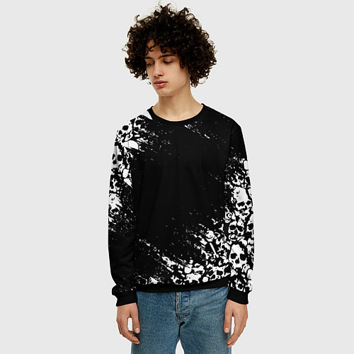 Мужской свитшот БЕЛЫЕ ЧЕРЕПА / 3D-Черный – фото 3