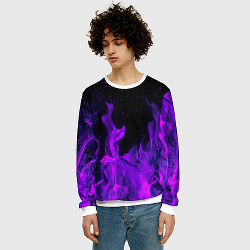 Мужской свитшот ФИОЛЕТОВЫЙ ОГОНЬ / 3D-Белый – фото 3