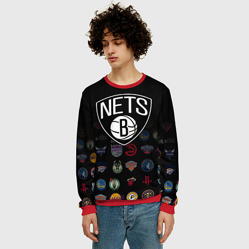 Мужской свитшот Brooklyn Nets 1 / 3D-Красный – фото 3