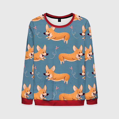 Мужской свитшот Корги с бабочкой / 3D-Красный – фото 1