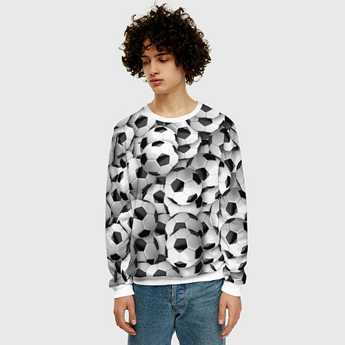 Мужской свитшот Футбольные мячи много / 3D-Белый – фото 3