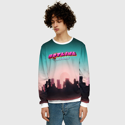 Мужской свитшот HOTLINE MIAMI / 3D-Белый – фото 3