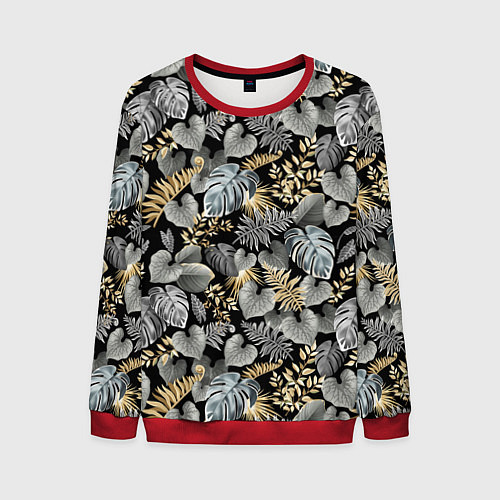 Мужской свитшот Серебряные листочки / 3D-Красный – фото 1