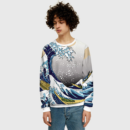 Мужской свитшот The great wave off kanagawa / 3D-Белый – фото 3